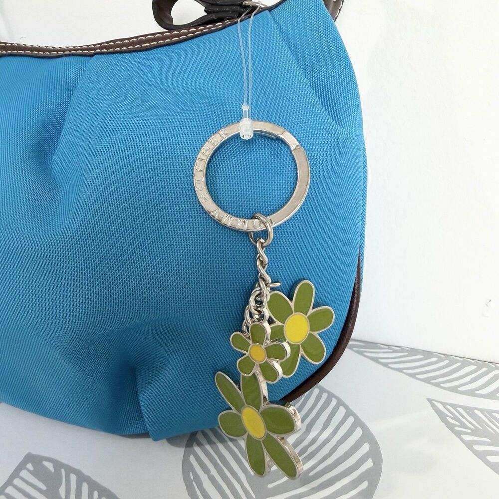 Tommy Hilfiger Vintage Shoulder Purse Teal Blue Flower Bag Charm Y2K NWOT - Picture 2 of 12